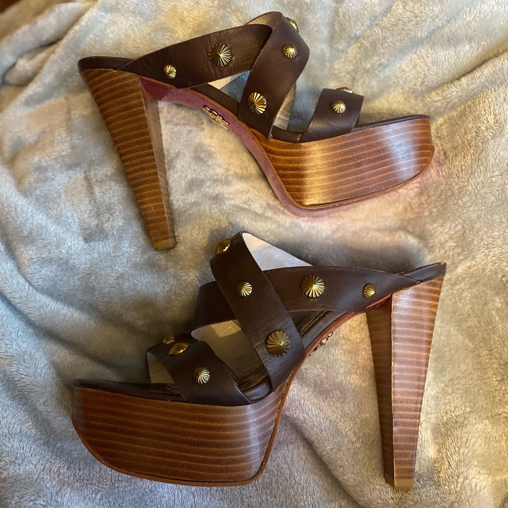 Brown Studded Platform Heel Sandals